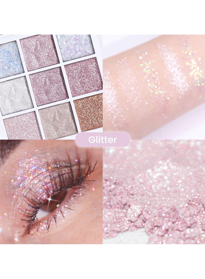 dikalu Pink Glitter Eye Shadow Palette Makeup,White Pink Purple Glitter Shimmer Sparkle Warm Pastel Eyeshadow Palette Colorful,Highly Pigmented Long Lasting Waterproof Naturing-Looking - Image 3