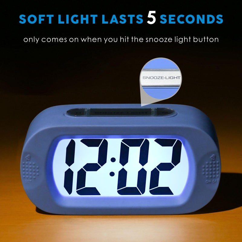 Plumeet Kids Alarm Clock Large Digital LCD Travel Alarm Clocks with Snooze and Night Light - Ascending Sound and Handheld Size - Best Gift for Kids (Baby Blue) - Image 3