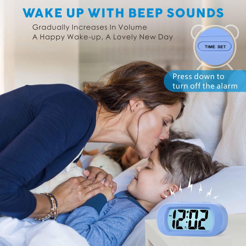 Plumeet Kids Alarm Clock Large Digital LCD Travel Alarm Clocks with Snooze and Night Light - Ascending Sound and Handheld Size - Best Gift for Kids (Baby Blue) - Image 4