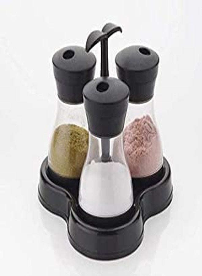 SHRUTI hruti Spice Storage Jars | Transparent Container with Air tight Black Metal Lid | Black Color | Perfect For Storage of Spices: Salt, Pepper, & Pickles | Set of 3 - Image 1