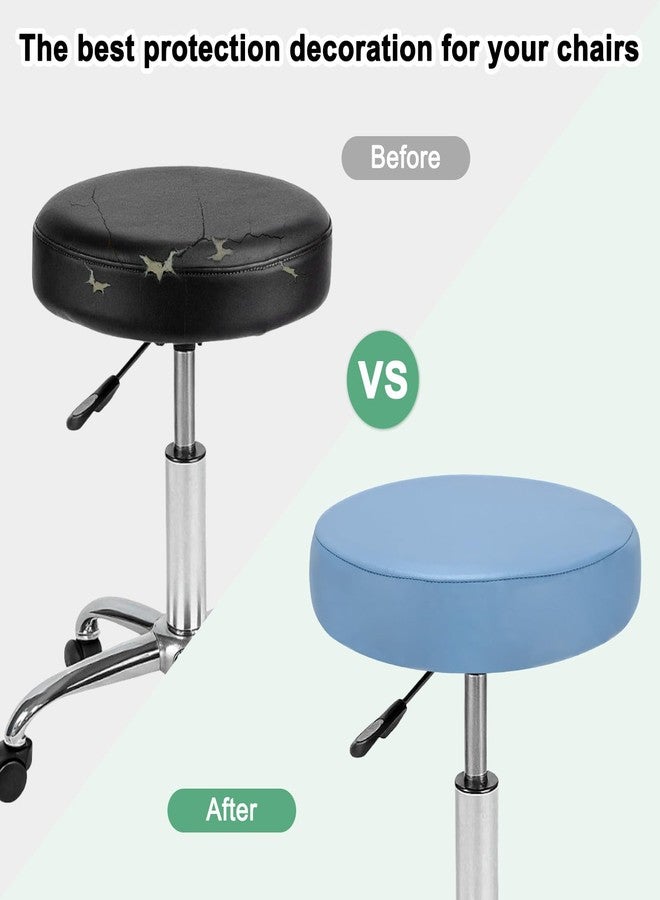 M METERXITY 2-Pack Bar Stool Covers Round, for 12-14 Inch Chair Waterproof PU Seat Covers with Elastic Bands for Bar Stool/Round Cushion [Blue-Gray] - Image 4