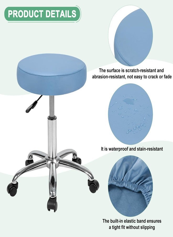 M METERXITY 2-Pack Bar Stool Covers Round, for 12-14 Inch Chair Waterproof PU Seat Covers with Elastic Bands for Bar Stool/Round Cushion [Blue-Gray] - Image 2