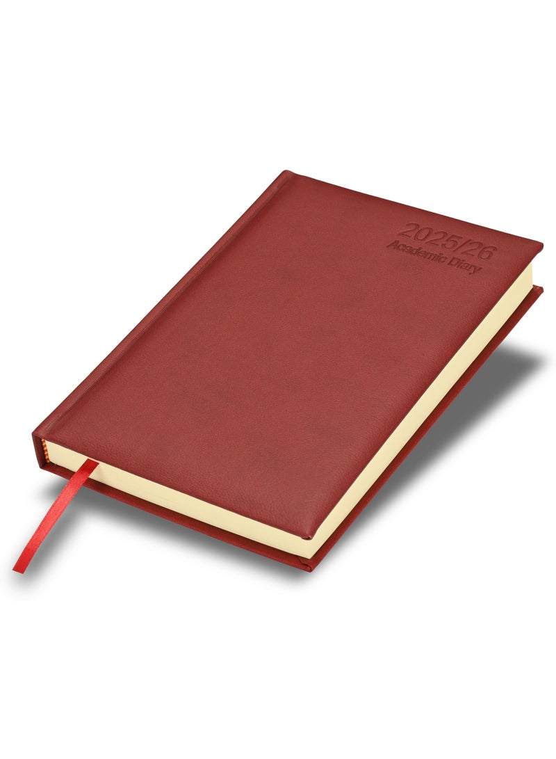 FIS FIS 2025-2026 ACADEMIC DIARY, A5 Size(148x210mm) with Italian PU Cover Materials, 1 Side Padded Cover, English, 70gsm Italian Ivory Paper, Maroon Color, Pack in Gift Box-FSDI15EPU2526MR  - Image 1