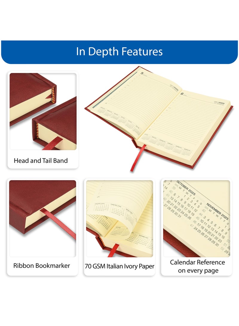 FIS FIS 2025-2026 ACADEMIC DIARY, A5 Size(148x210mm) with Italian PU Cover Materials, 1 Side Padded Cover, English, 70gsm Italian Ivory Paper, Maroon Color, Pack in Gift Box-FSDI15EPU2526MR  - Image 5