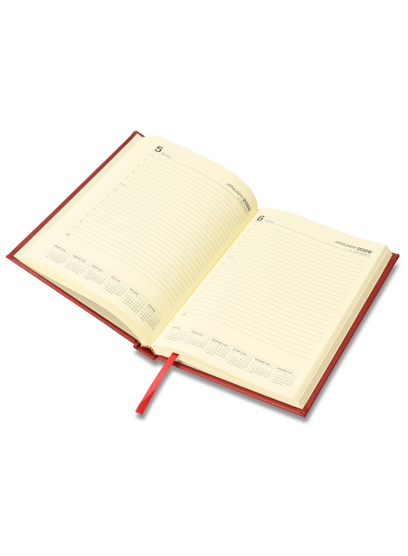 FIS FIS 2025-2026 ACADEMIC DIARY, A5 Size(148x210mm) with Italian PU Cover Materials, 1 Side Padded Cover, English, 70gsm Italian Ivory Paper, Maroon Color, Pack in Gift Box-FSDI15EPU2526MR  - Image 4