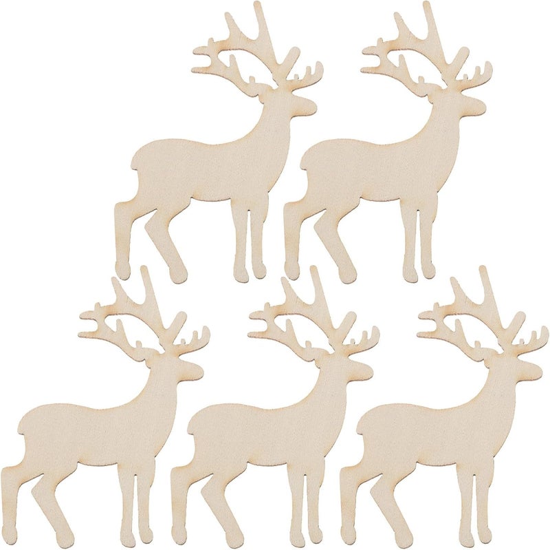 TINKSKY Reindeer Cutout Veneers Slices for Patchwork DIY Crafting Decoration Christmas Wooden Craft Embellishment Christmas Tree Pendants Hanging Ornaments Wood Tag 5PCS - Image 1