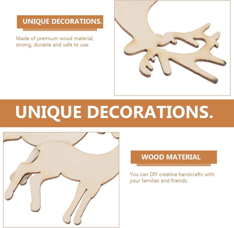 TINKSKY Reindeer Cutout Veneers Slices for Patchwork DIY Crafting Decoration Christmas Wooden Craft Embellishment Christmas Tree Pendants Hanging Ornaments Wood Tag 5PCS - Image 3