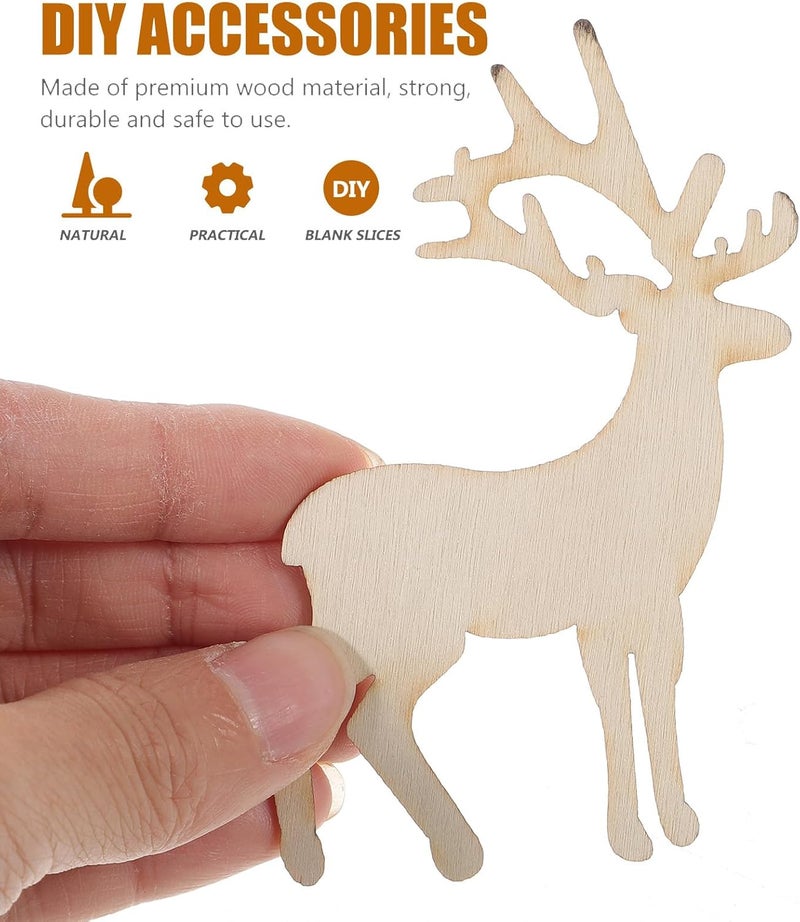 TINKSKY Reindeer Cutout Veneers Slices for Patchwork DIY Crafting Decoration Christmas Wooden Craft Embellishment Christmas Tree Pendants Hanging Ornaments Wood Tag 5PCS - Image 5