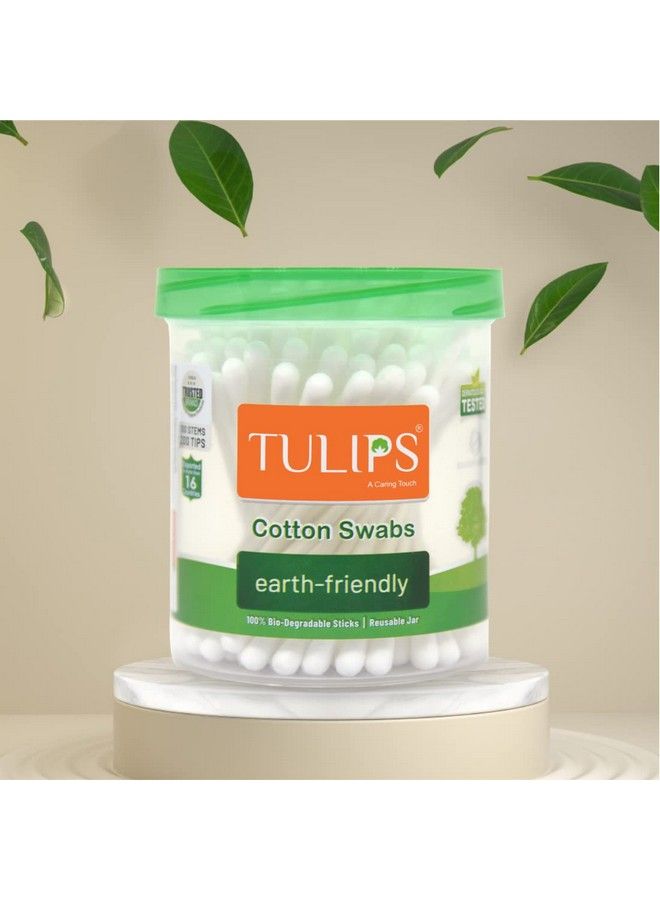 Tulips Cotton Ear Buds/Swabs (Pack Of 3) With White Paper Sticks (100/200 Tips) In A Jar - Image 3