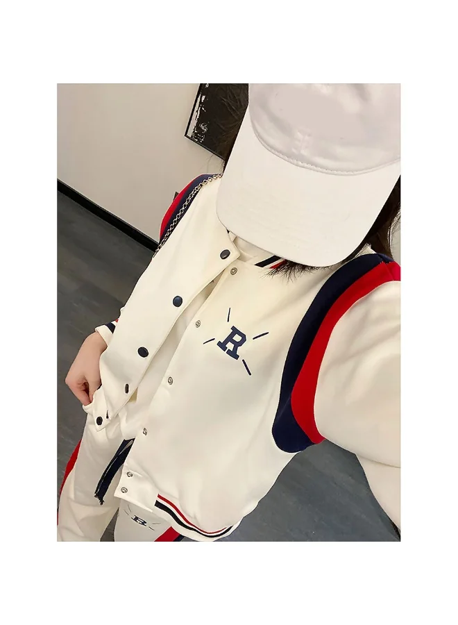 LITTLE SURPRISE BOX 2Pcs Cream With Red And Navy Varsity Style Jacket With Matching Pants For Kids & Tweens