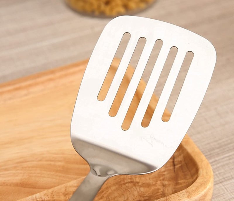 DIVOX Stainless Steel Plain Ladle & Spatula Skimmers with Wooden Handle and Hanging Hole Kitchen Tool Kitchen Cooking Utensil Ladles Steel Slotted Kitchen Tools (Spatula Wood(Kadi)) - Image 5