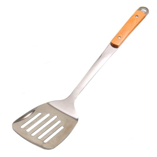 DIVOX Stainless Steel Plain Ladle & Spatula Skimmers with Wooden Handle and Hanging Hole Kitchen Tool Kitchen Cooking Utensil Ladles Steel Slotted Kitchen Tools (Spatula Wood(Kadi)) - Image 1