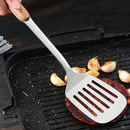 DIVOX Stainless Steel Plain Ladle & Spatula Skimmers with Wooden Handle and Hanging Hole Kitchen Tool Kitchen Cooking Utensil Ladles Steel Slotted Kitchen Tools (Spatula Wood(Kadi)) - Image 3