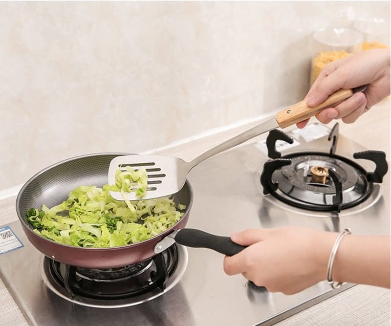 DIVOX Stainless Steel Plain Ladle & Spatula Skimmers with Wooden Handle and Hanging Hole Kitchen Tool Kitchen Cooking Utensil Ladles Steel Slotted Kitchen Tools (Spatula Wood(Kadi)) - Image 4