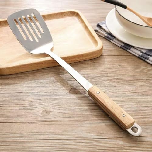 DIVOX Stainless Steel Plain Ladle & Spatula Skimmers with Wooden Handle and Hanging Hole Kitchen Tool Kitchen Cooking Utensil Ladles Steel Slotted Kitchen Tools (Spatula Wood(Kadi)) - Image 2