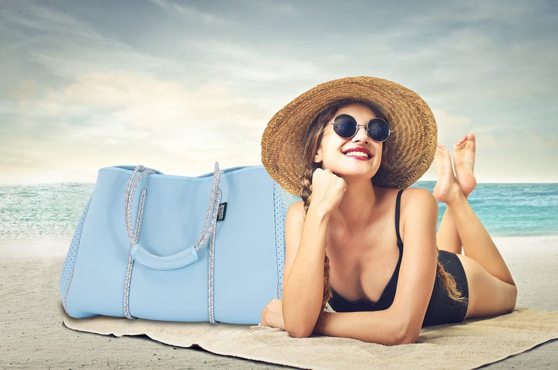 QOGiR Neoprene Multipurpose Beach Bag Tote with Inner Zipper Pocket (Light Blue, X-Large) - Image 3