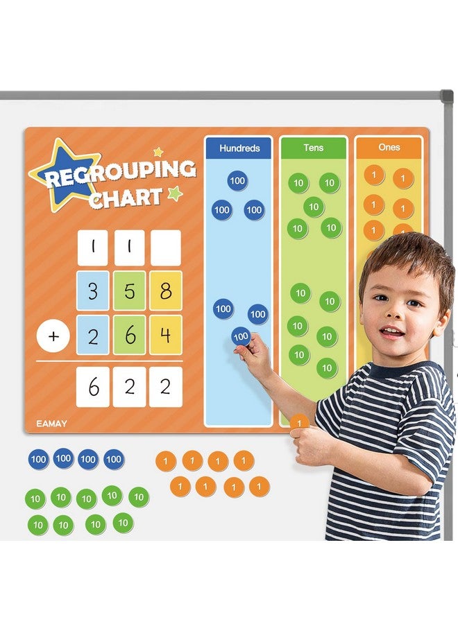 Eamay Regrouping Base Ten Place Value Manipulatives, Addition And Subtraction Math Manipulatives For 1St 2Nd 3Rd Grade Classroom Must Haves! Kit With Magnetic Dry Erase Board And Magnetic Chips. - Image 1
