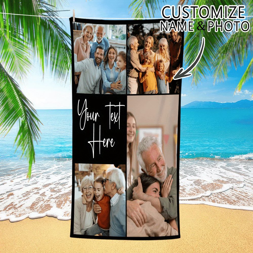 Custom 1pc Happy Family Personalized Beach Towel Photo 31.4in By 62.9in Large Summer Absorbent Swim Pool Blanket Gift For Adults