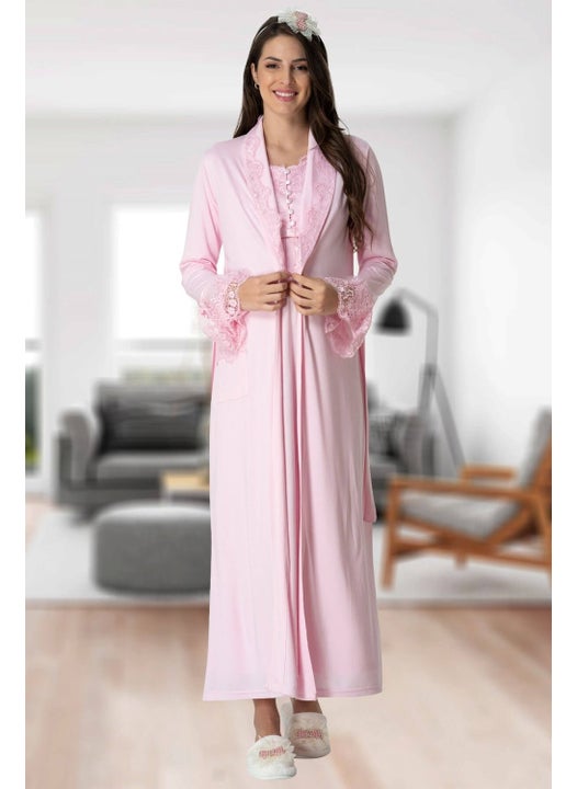 Mecit 5417 Pink Long Dressing Gown Maternity Nightgown Set