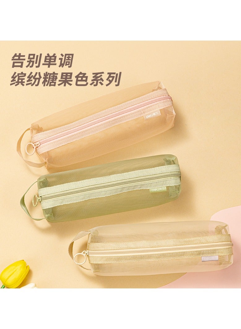 Deli BA168 Mesh Zipper Pencil Case, Portable Stationery Bag 1 piece, Random Color, Durable and Breathable Pen Pouch, Assorted Colors, 225×70×70mm - Image 2