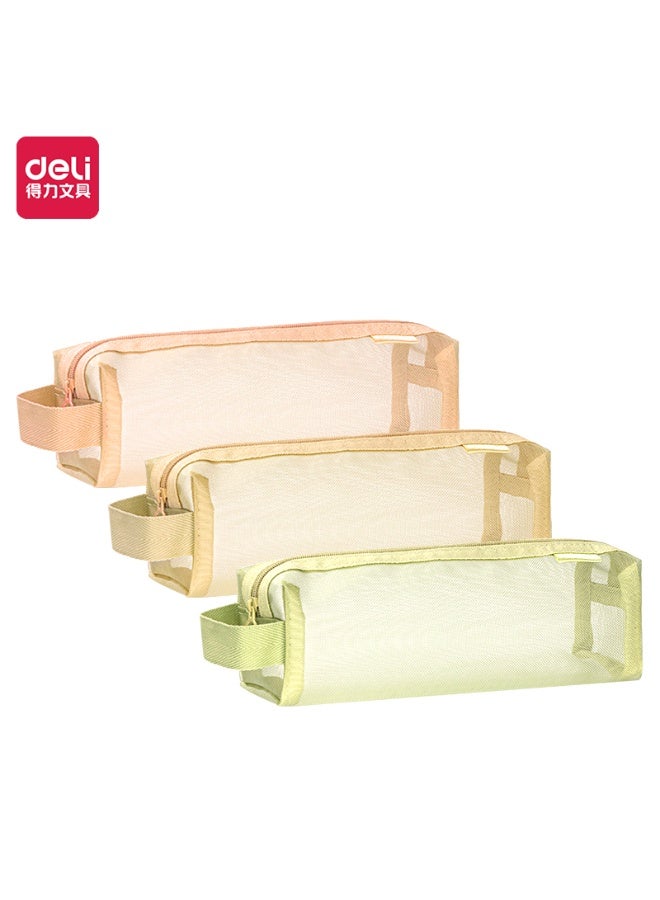 Deli BA168 Mesh Zipper Pencil Case, Portable Stationery Bag 1 piece, Random Color, Durable and Breathable Pen Pouch, Assorted Colors, 225×70×70mm - Image 1