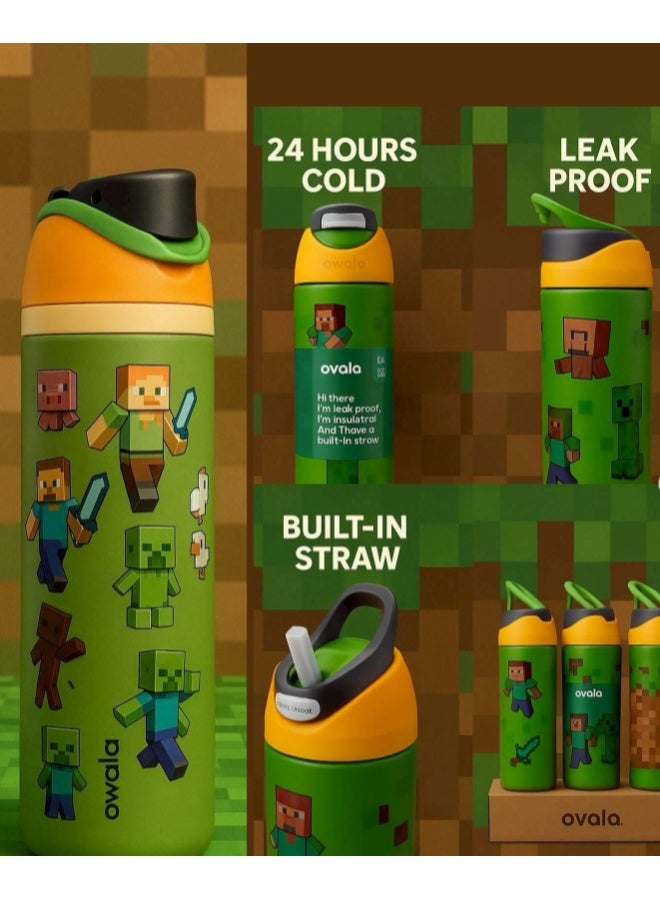 Owala X Minecraft 32oz FreeSip 710 Insulated Stainless Steel Water Bottle with Straw – Limited Edition Neon，Insulated Water Bottle Keep Cold 24H, Leak-Proof - Image 2