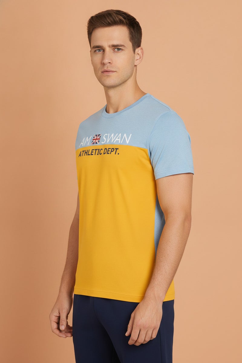 amswan PREMIUM COTTON COLOURBLOCK PRINTED HALF SLEEVE CREW NECK T-SHIRTS - Image 2