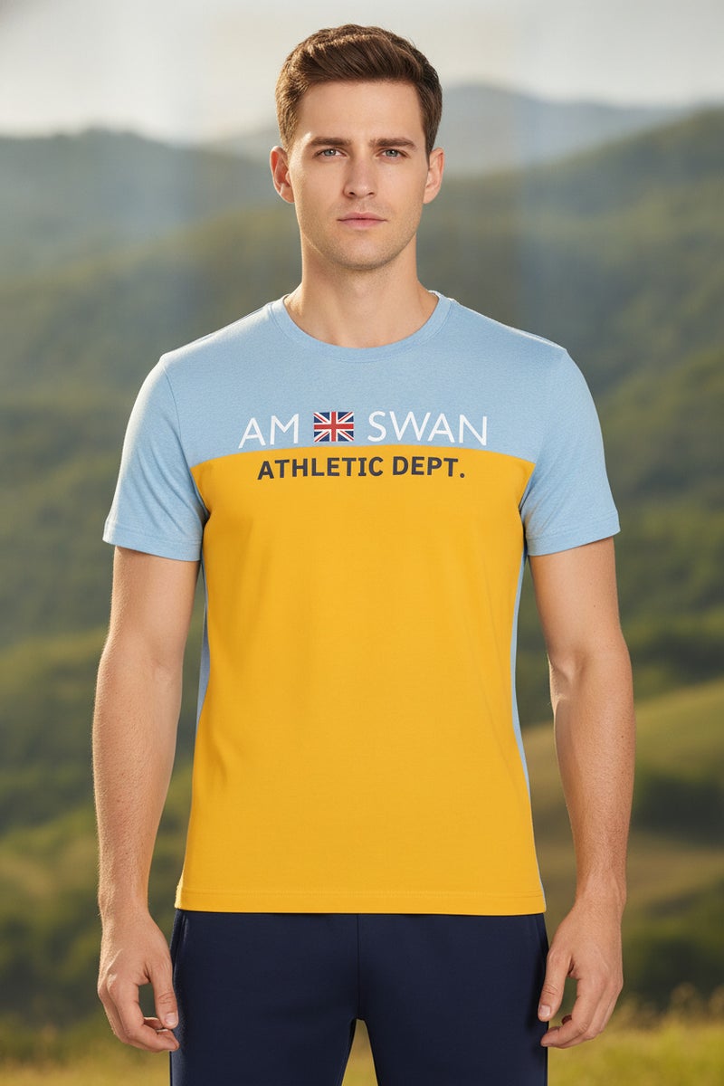 amswan PREMIUM COTTON COLOURBLOCK PRINTED HALF SLEEVE CREW NECK T-SHIRTS - Image 1