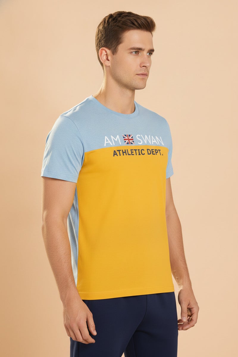 amswan PREMIUM COTTON COLOURBLOCK PRINTED HALF SLEEVE CREW NECK T-SHIRTS - Image 3