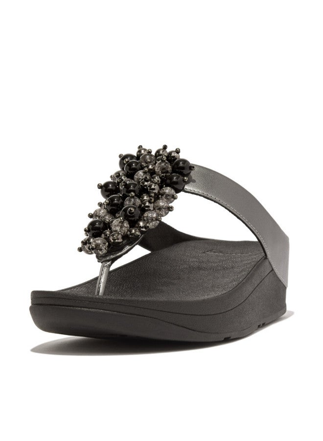 FitFlop 049-790 FITFLOP Ladies Sandals HI9-B06 Fino Bauble-Bead Toe-Post Sandals - Platino - Image 4