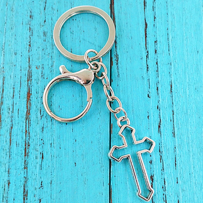 Vintage Alloy Cross Keychain Key Ring - Image 3
