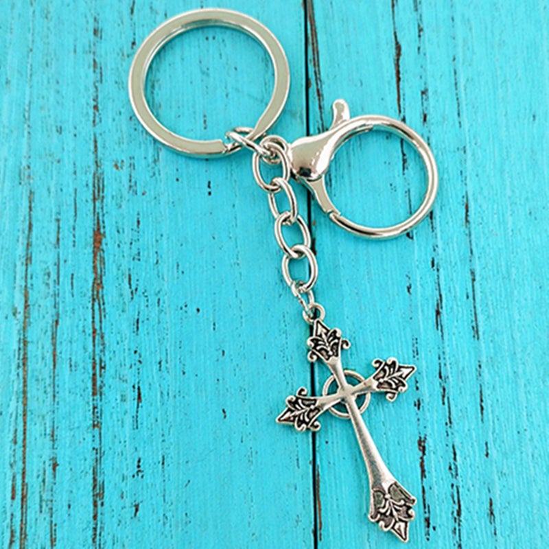 Vintage Alloy Cross Keychain Key Ring - Image 2