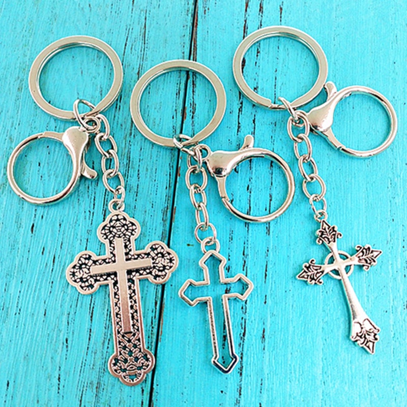 Vintage Alloy Cross Keychain Key Ring - Image 1