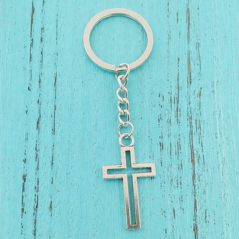 Vintage Alloy Cross Keychain Key Ring - Image 4