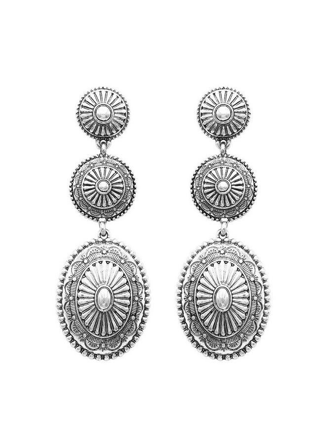 Rosemarie Collections - Women'S Statement Western Style Triple Concho Dangle Earrings, 2.87" (Oval Concho) - Image 1