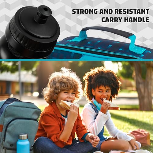 Minecraft Insulated Lunch Bag for Kids Creeper Lunchbox for Boys School Supplies Food Carrier Snacks Picnic Beach Days Travel Gamer Gifts for Kids (Blue/Black) - Image 4