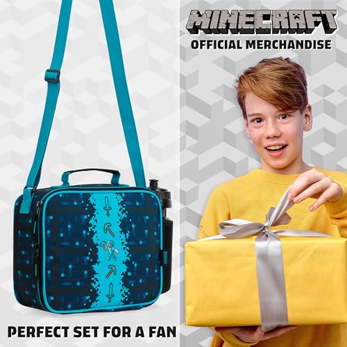 Minecraft Insulated Lunch Bag for Kids Creeper Lunchbox for Boys School Supplies Food Carrier Snacks Picnic Beach Days Travel Gamer Gifts for Kids (Blue/Black) - Image 3