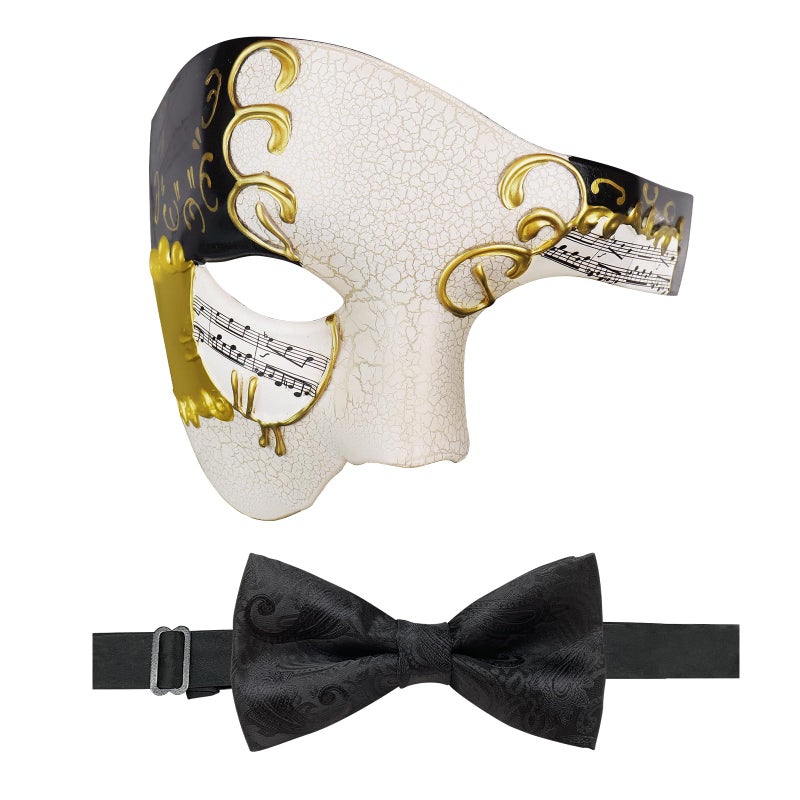 HyperFun Masquerade Mask for Men Phantom of the Opera Half Face Mask with Bowtie Vintage Venetian Masks for CostumeTheme Parties Black Gold Knight - Image 2