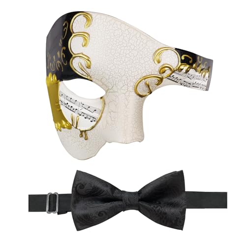HyperFun Masquerade Mask for Men Phantom of the Opera Half Face Mask with Bowtie Vintage Venetian Masks for CostumeTheme Parties Black Gold Knight - Image 1