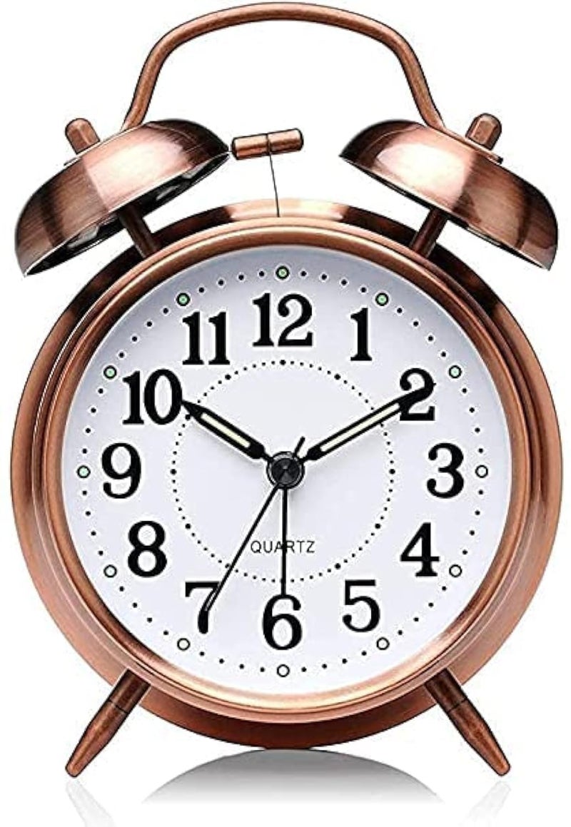 CHIRNOZ Chirnoz Vintage Twin Bell Table Top Alarm Clock With Night Led Light Display Alarm Clock For Bedroom Copper Analog 5588 Cm 381 Cm  - Image 1
