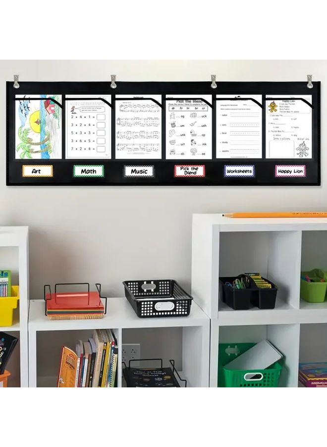 Black Wall Storage Pocket Chart for Students Classroom Organizer with Color Coded Sections - Image 1