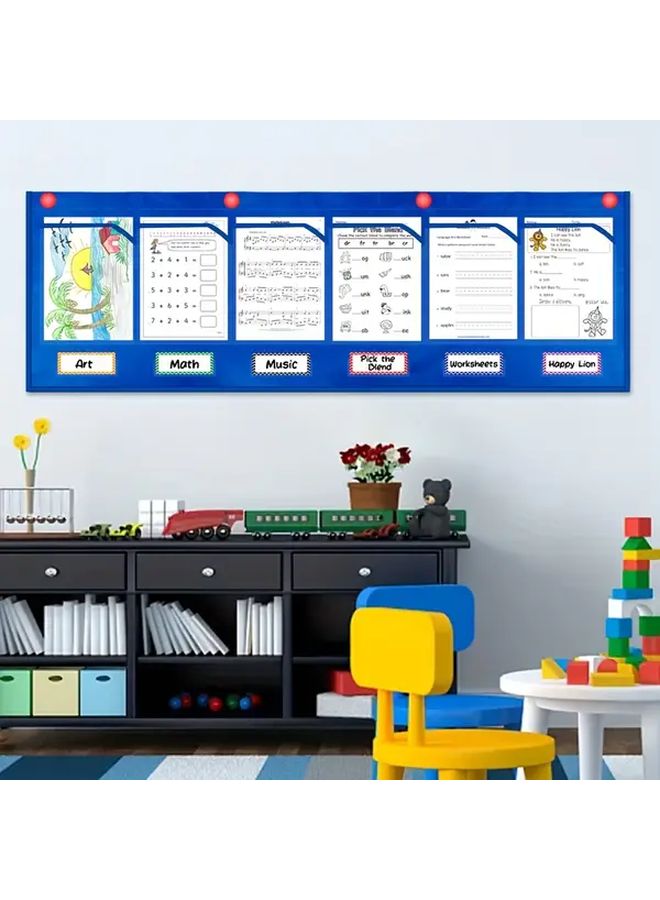 Black Wall Storage Pocket Chart for Students Classroom Organizer with Color Coded Sections - Image 4
