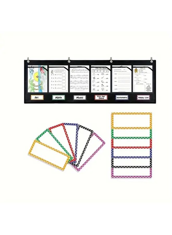 Black Wall Storage Pocket Chart for Students Classroom Organizer with Color Coded Sections - Image 5