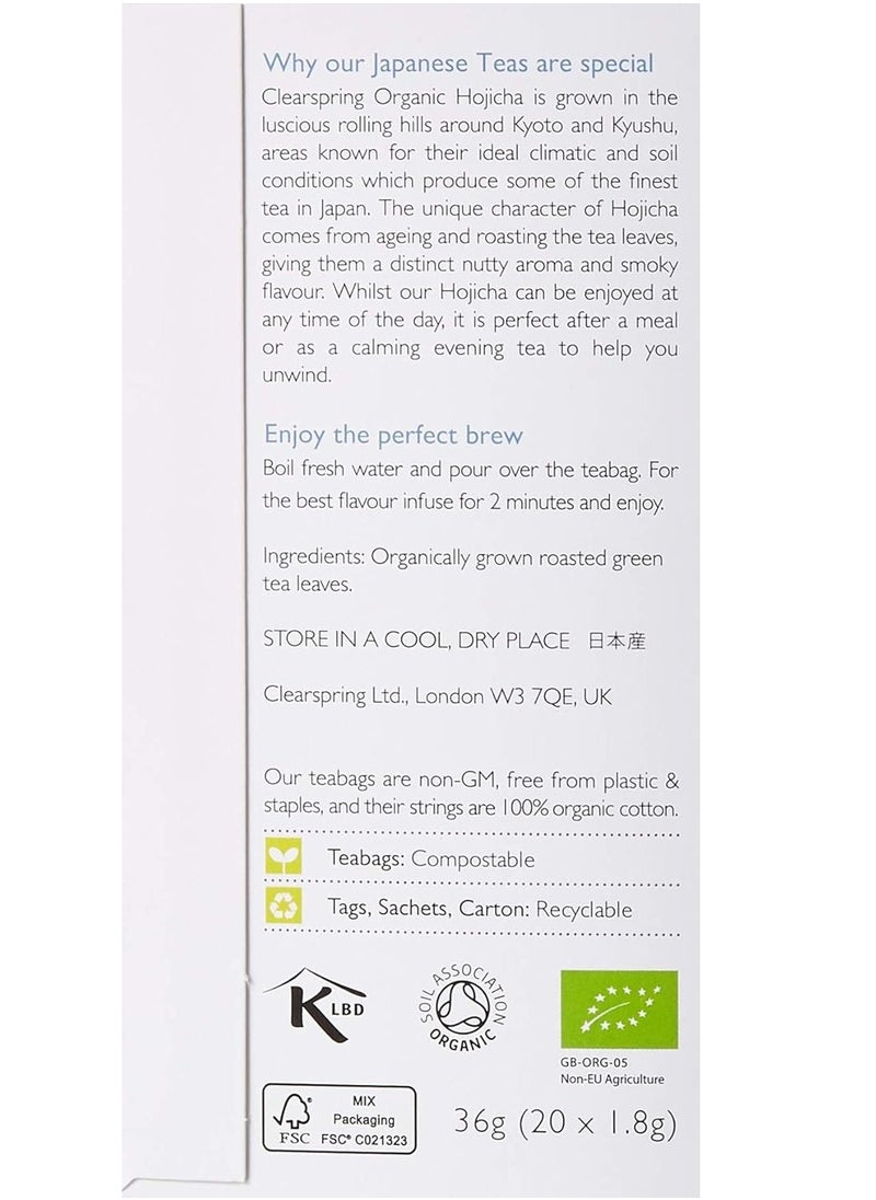 Organic Japanese Hojicha Roasted Green Teabags 20 Sachets