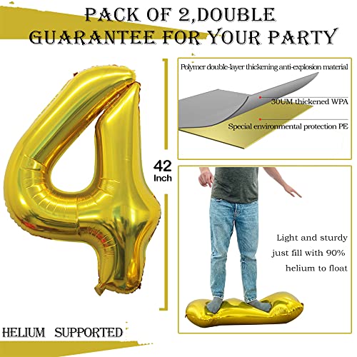 GOER Gold Foil Balloons Number 4,Huge Number Balloons for 4th 44th Birthday Party Supplies Anniversary Decorations(3 pcs,42 inch,32 inch,16inch) - Image 3