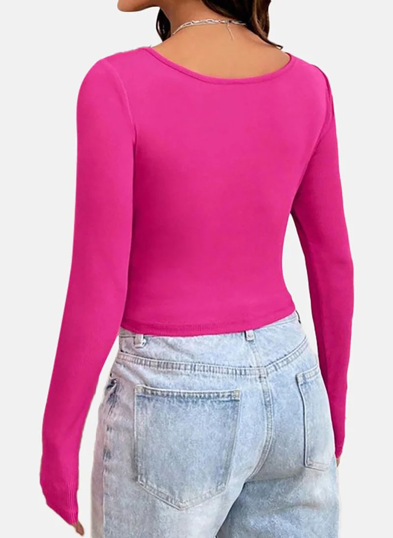 يونيكي pink Solid Slim Fit Long Sleeve Top