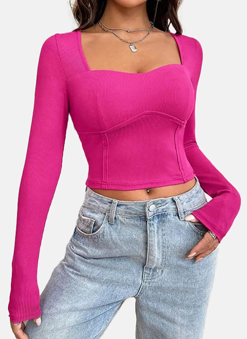 يونيكي pink Solid Slim Fit Long Sleeve Top