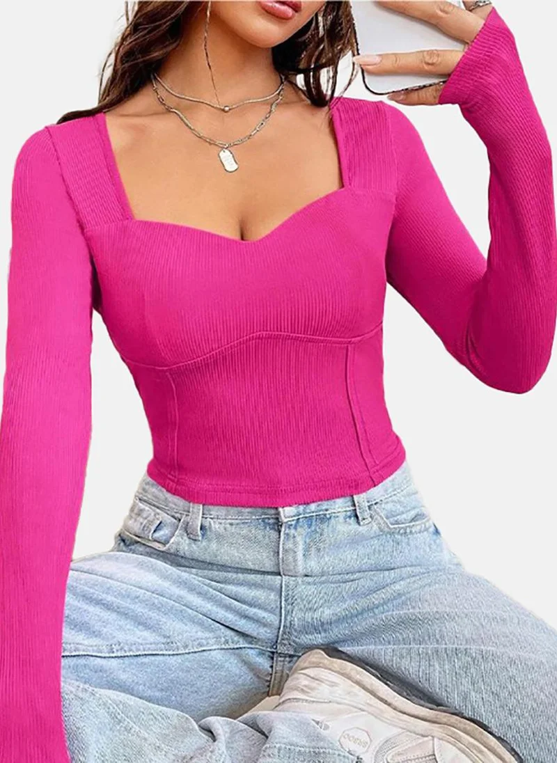 يونيكي pink Solid Slim Fit Long Sleeve Top