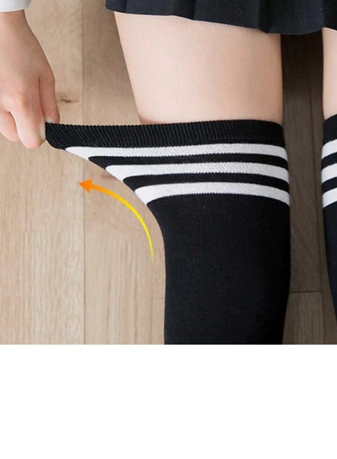 1 Pair Women Stripe Tube Dresses Over the Knee Thigh High Stockings Cosplay Socks, Black  - Image 3