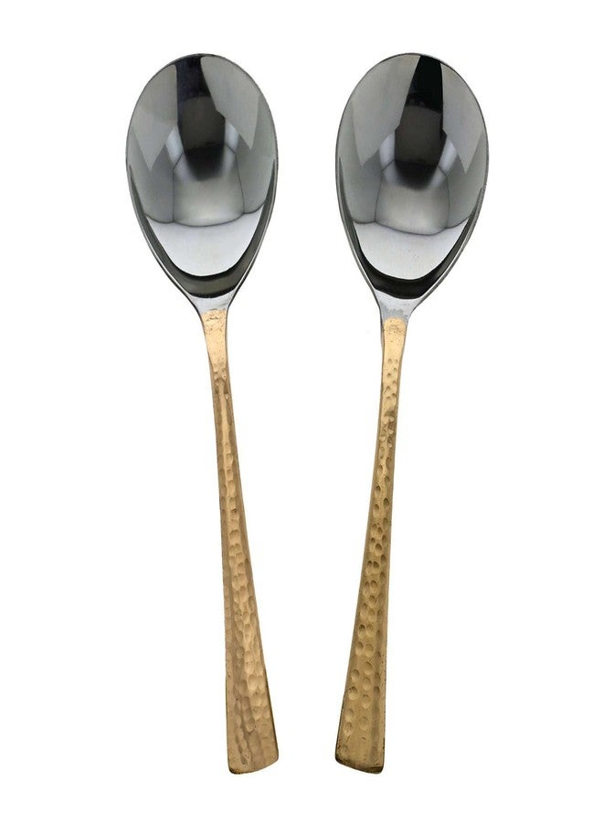 Zap Impex Spoons, Indian hammered served spoon for rice, made of stainless steel decorated with copper set of 2 - Image 1